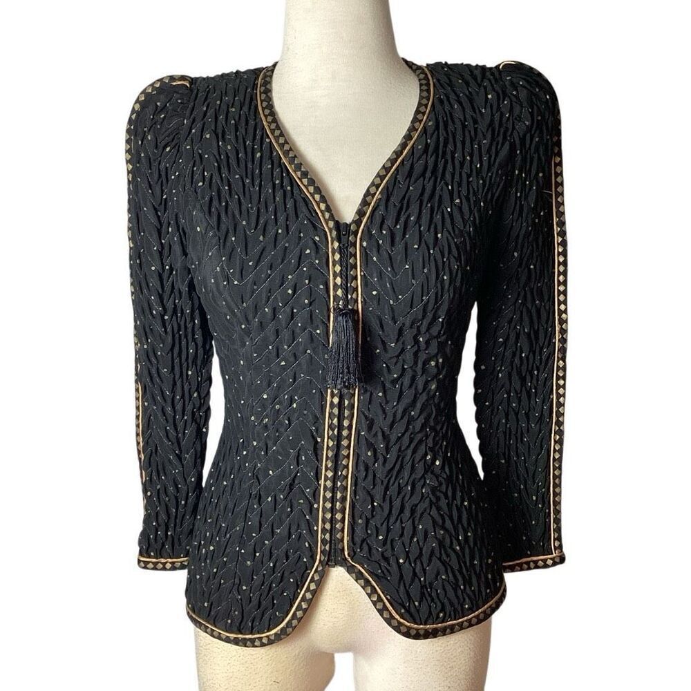 Vintage Jeanne Marc Quilted Jacket Polka Dot Zip Front Women’s 2P